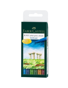 FABER CASTELL ROTULADORES PITT ARTIST PEN BRUSH PUNTA PINCEL PAISAJE CSURTIDOS ESTUCHE 6 UD