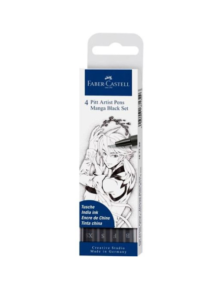 FABER CASTELL ROTULADORES SET PITT ARTIST PEN MANGA XS-S-F-B BLACK ESTUCHE 4 UD