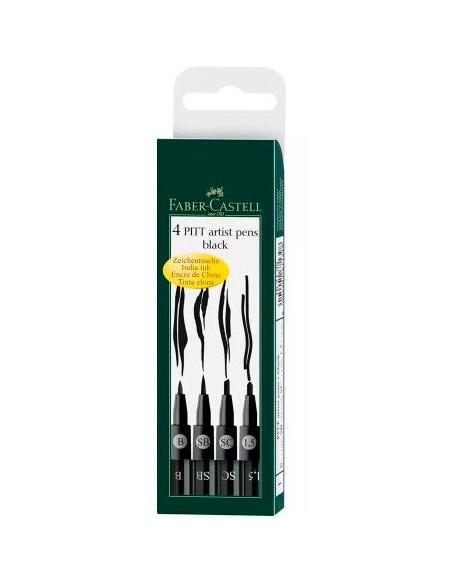 ROTULADOR FIBRA FABER-CASTELL PITT ARTIST PENS NEGROS ESTUCHE DE 4 B SB SC y 15