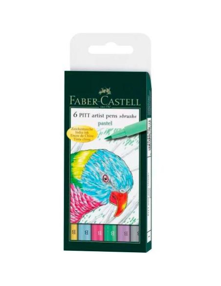 ROTULADOR FIBRA FABER-CASTELL PITT PINCEL BOLSA de 6 TONOS PASTEL