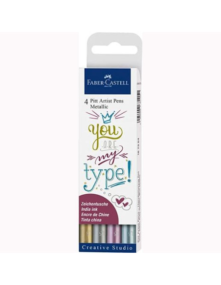 ROTULADOR FIBRA FABER-CASTELL PITT ESTUCHE DE 4 ORO-PLATA-RUBI-AZUL