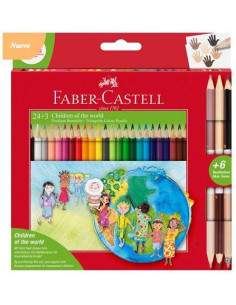 FABER CASTELL ESTUCHE 243 LÁPICES DE COLORES GRIP NIÑOS DEL MUNDO SURTIDOS  6 TONOS PIEL BICOLOR SURTIDOS