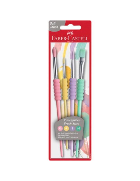 FABER CASTELL PINCELES DIFERENTES FORMATOS COLORES PASTEL JUEGO 4 UD BLÍSTER