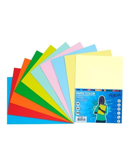 FABRISA PAPEL DIN A4 80GR INKJETLÁSER PAQUETE 100H RETRACTILADO COLORES SURTIDOS PASTEL  FUERTES