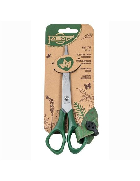 FAIBO TIJERAS OFICINA 16CM SIMÉTRICAS MANGO DE PLÁSTICO VERDE OSCURO