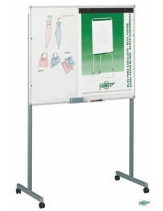 FAIBO PIZARRA BLANCA ESTRATIFICADA BLANCA CON PINZAS PARA BLOCS Y SOPORTE METÁLICO CON RUEDAS CON CAJETIN 122X150CM