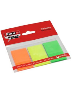 FIXO MARCADORES ADHESIVOS BANDERITAS PET 25X43MM PACK 3 BLOC X 25H CSURTIDOS NEÓN
