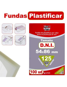 FIXO FUNDAS DE PLASTIFICAR DNI FIXOCOVER 125 MICRAS 54X86MM BRILLO PACK 100 UD