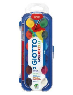 GIOTTO ACUARELAS EN PASTILLAS 30MM CON PINCEL COLORES SURTIDOS ESTUCHE 12 UD