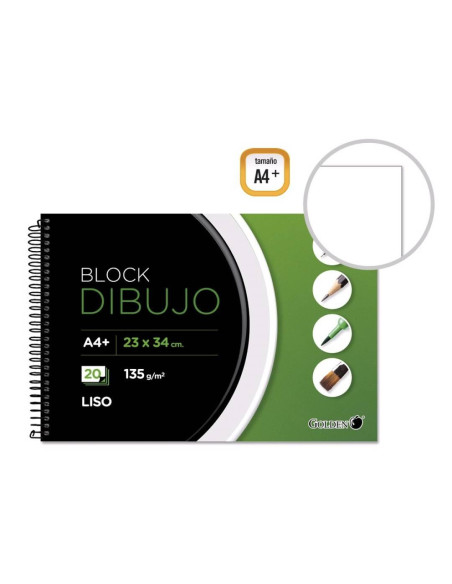 GOLDEN BLOCK DIBUJO ESPIRAL 20 HOJAS 135 GR LISO 34 X 23 CM -5U-
