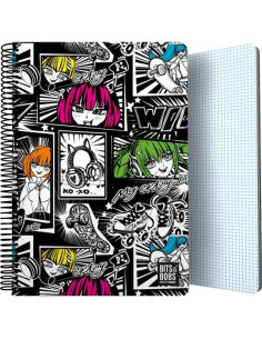 GRAFOPLÁS CUADERNO 80H FOLIO 90GR 4X4MM 5 BANDAS COLOR TAPA PP BITS&BOBS 24 YUKU