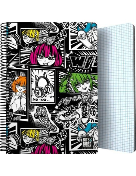 GRAFOPLÁS CUADERNO 80H FOLIO 90GR 4X4MM 5 BANDAS COLOR TAPA PP BITS&BOBS 24 YUKU