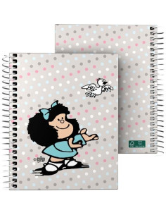 GRAFOPLÁS CUADERNO ESPIRAL A6 100H 5X5MM 70GR 4 BANDAS COLOR TAPA DURA MAFALDA BIRD