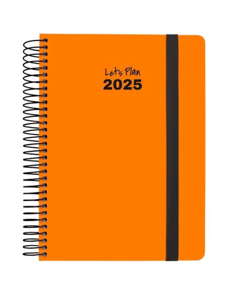 GRAFOPLAS AGENDA ANUAL SERIE NEÓN ESPIRAL 15X21CM DP CIERRE CGOMA NARANJA 2025