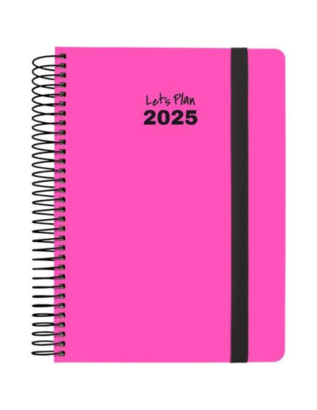 GRAFOPLAS AGENDA ANUAL SERIE NEÓN ESPIRAL 15X21CM DP CIERRE CGOMA FUCSIA 2025