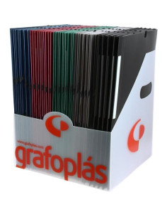 GRAFOPLÁS CARPETA CON GOMAS POLIGRAF 3 SOLAPAS FOLIO PP OPACO CSURTIDOS EXPOSITOR 50 UD
