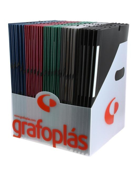 GRAFOPLÁS CARPETA CON GOMAS POLIGRAF 3 SOLAPAS FOLIO PP OPACO CSURTIDOS EXPOSITOR 50 UD
