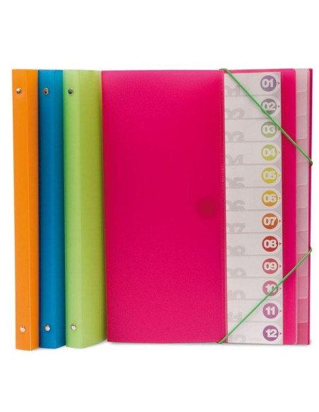 GRAFOPLÁS CLASIFICADOR 12 SEPARADORES POLIPROPILENO TRANSLÚCIDO FOLIO VERDE