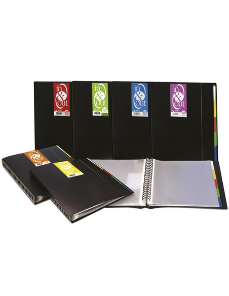 GRAFOPLÁS CARPETA 100 FUNDAS ESPIRAL A4 EXTRAÍBLES CALIDAD EXTRA 5 SEPARADORES PP RÍGIDO OPACO IN & OUT NEGRO