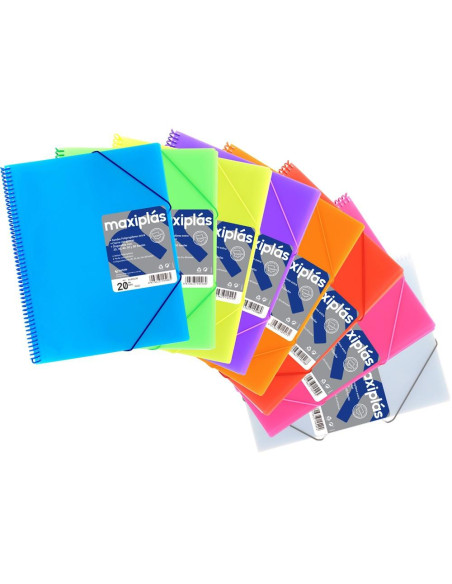 GRAFOPLÁS CARPETA MAXIPLÁS EN ESPIRAL CON GOMAS CON SOBRE CONTIENE 20 FUNDAS TALADRADAS A4 AMARILLO