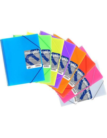 GRAFOPLÁS CARPETA MAXIPLÁS EN ESPIRAL CON GOMAS CON SOBRE CONTIENE 30 FUNDAS TALADRADAS A4 VIOLETA