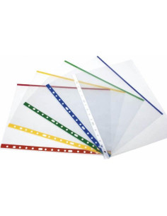 GRAFOPLAS FUNDAS MULTITALADRO 16 POLIPROPILENO TRANSPARENTES LOMO REFORZADO INDICADOR COLOR FOLIO BOLSA -25U-