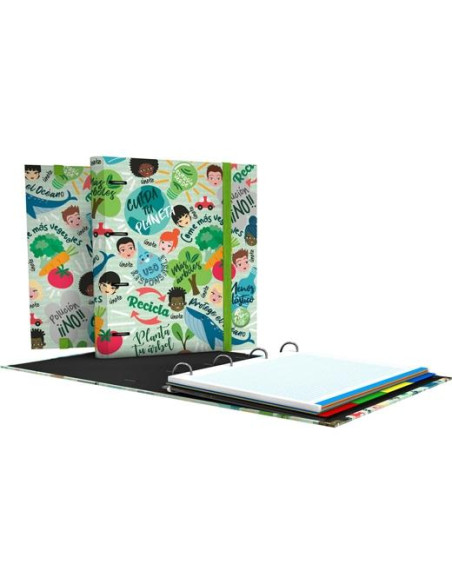 GRAFOPLÁS CARPEBOOK 4 ANILLAS MIXTAS D35 REVOLUTION GREEN 4 SEPARADORES CRECAMBIO 100H A4 CARTÓN PLASTIFICADO