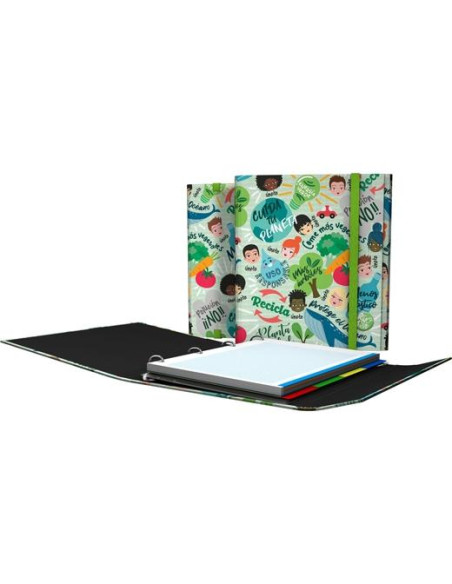 GRAFOPLÁS CARPEPLÚS 4 ANILLAS MIXTAS D25 REVOLUTION GREEN 4 SEPARADORES CRECAMBIO 100H A4 CARTÓN PLASTIFICADO