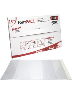 FIXO FORRO LIBROS SIN ADHESIVO SOLAPA AJUSTABLE 120 MICRAS PVC 028X053M TRANSPARENTE ENVASE DE 25