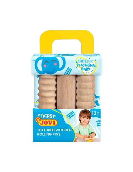 JOVI MALETÍN DE MODELAJE MY FIRST PLASTILINA BABY CON 3 RODILLOS DE MADERA DIFERENTES TEXTURAS 12M