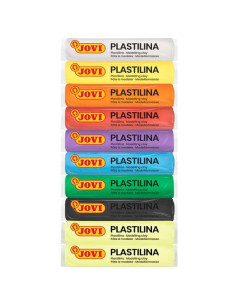 JOVI PLASTILINA BARRA 15GR 8 COLORES BÁSICOS  2 FLUORESCENTES ESTUCHE 10 UD