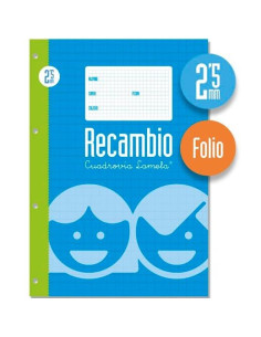 LAMELA RECAMBIO 100H FOLIO 70GR CUADROVÍA 25MM CMARGEN 4 TALADROS OFFSET BLANCO