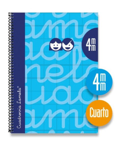 LAMELA CUADERNO ESPIRAL 80H 4 70GR CUADROVÍA 4MM C MARGEN CUBIERTA EXTRADURA AZUL -PACK 5U-