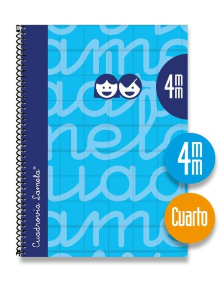 LAMELA CUADERNO ESPIRAL 80H 4 70GR CUADROVÍA 4MM C MARGEN CUBIERTA EXTRADURA AZUL -PACK 5U-