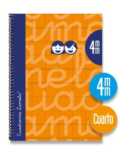 LAMELA CUADERNO ESPIRAL 80H 4 70GR CUADROVÍA 4MM C MARGEN CUBIERTA EXTRADURA NARANJA -PACK 5U-