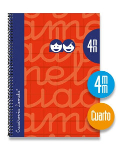 LAMELA CUADERNO ESPIRAL 80H 4 70GR CUADROVÍA 4MM CMARGEN CUBIERTA EXTRADURA ROJO -PACK 5U-