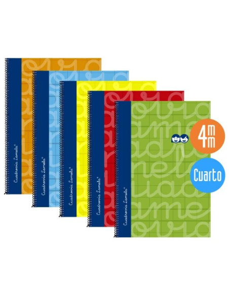 LAMELA CUADERNO ESPIRAL 80H 4 70GR CUADROVÍA 4MM CMARGEN CUBIERTA EXTRADURA CSURTIDOS -PACK 5U-