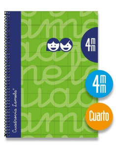 LAMELA CUADERNO ESPIRAL 80H 4 70GR CUADROVÍA 4MM CMARGEN CUBIERTA EXTRADURA VERDE -PACK 5U-