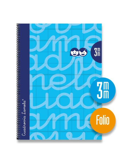 LAMELA CUADERNO ESPIRAL 80H FOLIO 90GR CUADROVÍA 3MM CMARGEN CUBIERTA EXTRADURA AZUL -PAQUETE 5U-