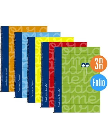 LAMELA CUADERNO ESPIRAL 80 H FOLIO 90GR CUADROVÍA 3MM CMARGEN CUBIERTA EXTRADURA CSURTIDOS