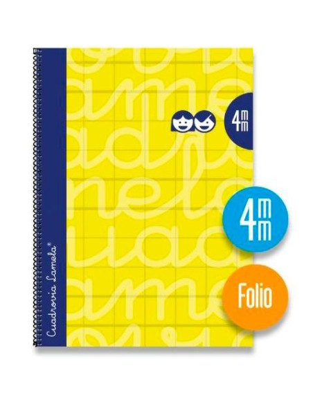 LAMELA CUADERNO ESPIRAL 80H FOLIO 90GR CUADROVÍA 4MM CMARGEN CUBIERTA EXTRADURA AMARILLO -PAQUETE 5U-