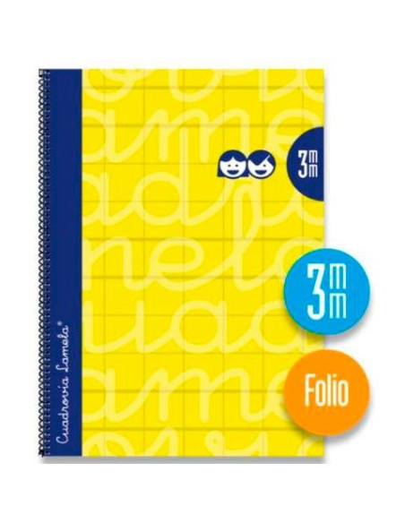 LAMELA CUADERNO ESPIRAL 80H FOLIO 90GR CUADROVÍA 3MM CMARGEN CUBIERTA EXTRADURA AMARILLO -PAQUETE 5U-