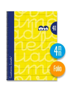 LAMELA CUADERNO ESPIRAL 80H FOLIO 90GR CUADROVÍA 4MM CMARGEN CUBIERTA EXTRADURA AMARILLO PACK -5U-