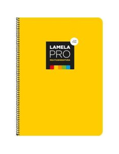 LAMELA CUADERNO ESPIRAL 100H FOLIO 90GR CUADROVÍA 4MM CMARGEN CUBIERTA EXTRADURA AMARILLO -PAQUETE 5U-