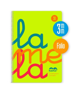 LAMELA CUADERNO ESPIRAL 80H FOLIO 90GR CUADROVÍA 3MM CMARGEN CUBIERTA PP AMARILLO FLUORESCENTE