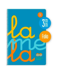 LAMELA CUADERNO ESPIRAL 80H FOLIO 90GR CUADROVÍA 3MM CMARGEN CUBIERTA PP AZUL FLUORESCENTE