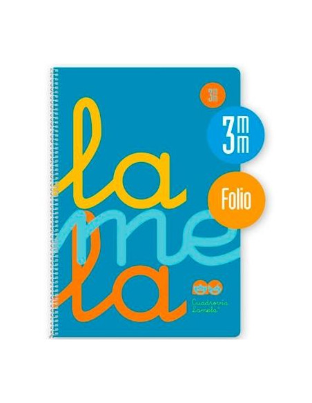 LAMELA CUADERNO ESPIRAL 80H FOLIO 90GR CUADROVÍA 3MM CMARGEN CUBIERTA PP AZUL FLUORESCENTE