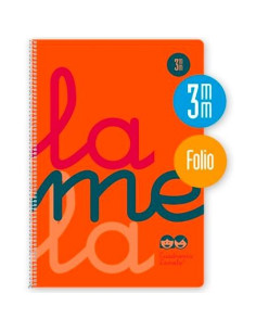 LAMELA CUADERNO ESPIRAL 80H FOLIO 90GR CUADROVÍA 3MM CMARGEN CUBIERTA PP NARANJA FLUORESCENTE
