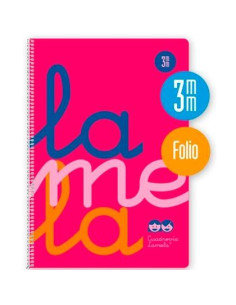 LAMELA CUADERNO ESPIRAL 80H FOLIO 90GR CUADROVÍA 3MM CMARGEN CUBIERTA PP ROSA FLUORESCENTE -PAQUETE 5U-