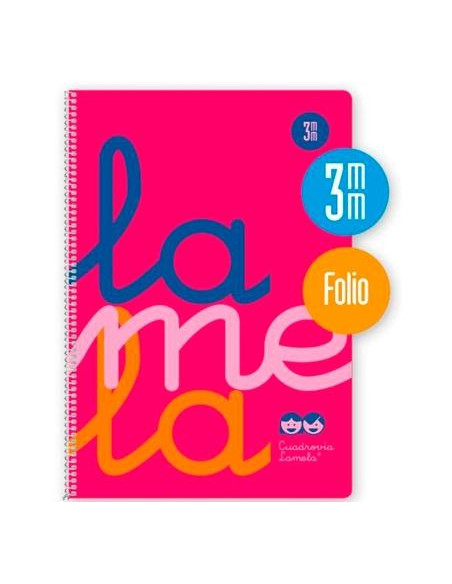 LAMELA CUADERNO ESPIRAL 80H FOLIO 90GR CUADROVÍA 3MM CMARGEN CUBIERTA PP ROSA FLUORESCENTE -PAQUETE 5U-